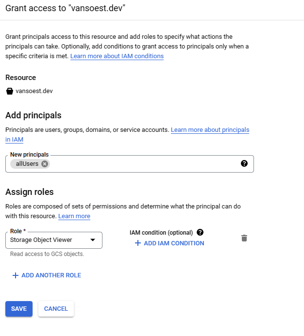 Screenshot of setting the bucket access to public