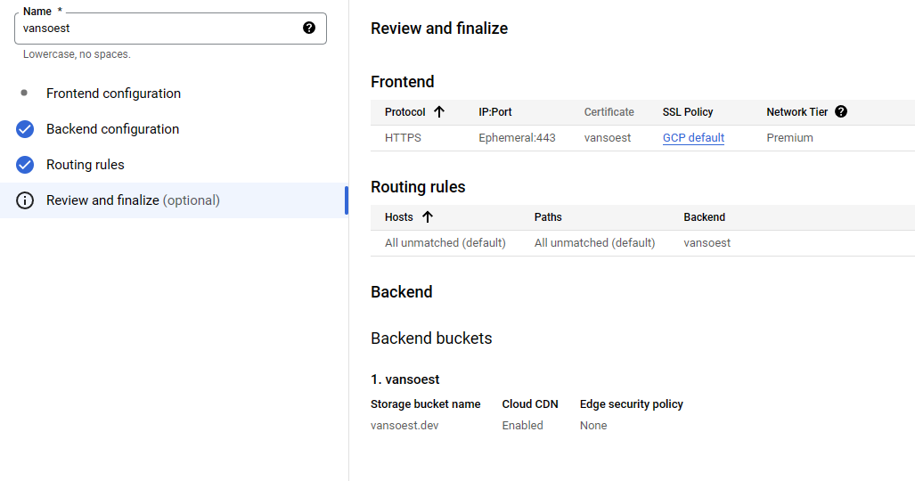 Screenshot of reviewing the load balancer