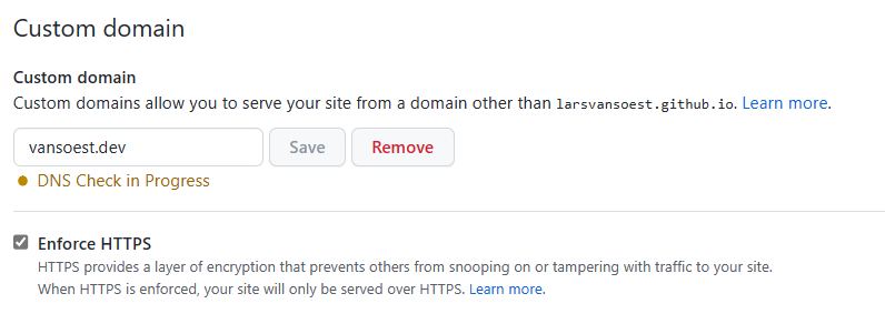 Screenshot of setting custom domain
